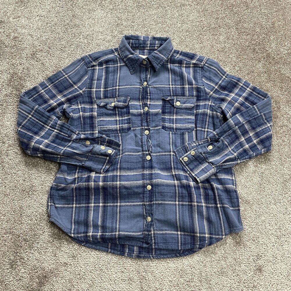 Universal Thread Button Up Shirt Womens Small Blue Plaid Flannel Collared Pocket